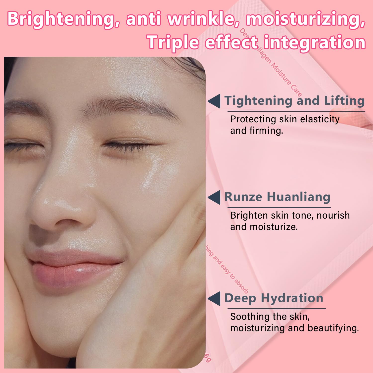 IFVGFB Deep Collagen Face Mask, Glass Glow Skin Overnight Mask, Deep Collagen Anti-Wrinkle Lifting Mask with Niacinamide and Peptide Extracts, Moisturise, Shrink Pores, Improve Elasticity-4pcs - Image 4