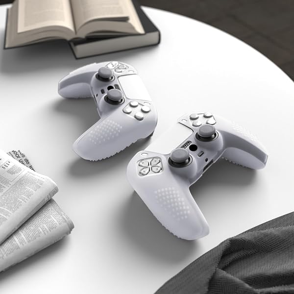 eXtremeRate PlayVital Clear White 3D Studded Edition Anti-Slip Silicone Case Cover for ps5 Controller, Rubber Skin for ps5 Wireless Controller with 6 Clear White Thumb Grip Caps - 2