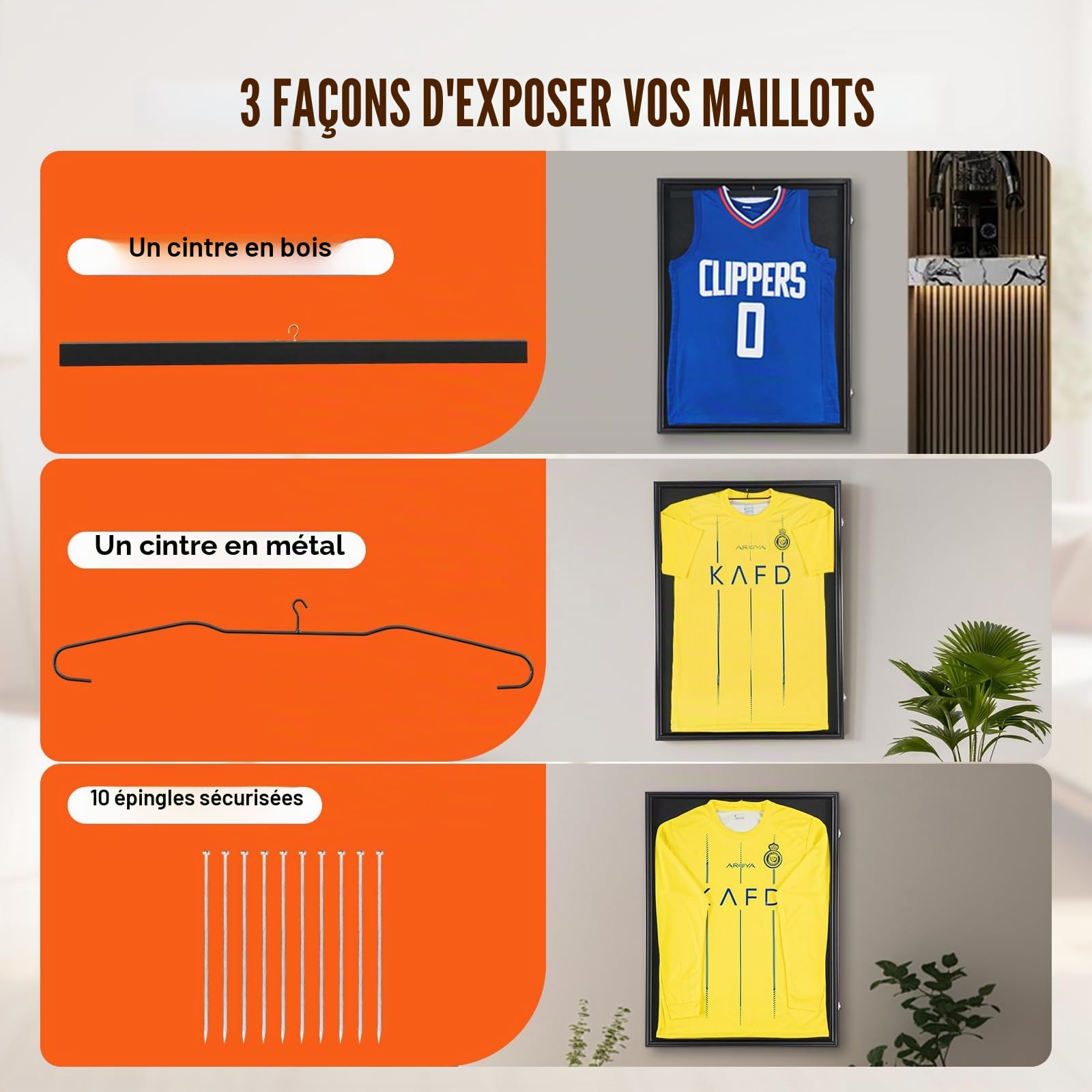 VEVOR Présentoir pour Maillot de Sport, 610x812x40 mm, boîte à Ombre verrouillable de Jersey, Protection UV 98% en Verre PC, cintres, pour Chemise, Uniforme de Baseball, Basket-Ball, Football, Hockey