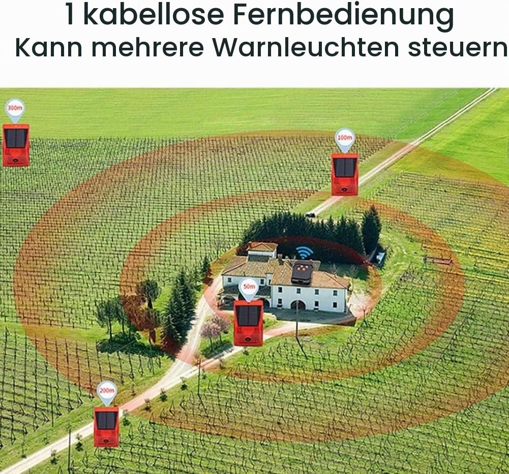 ChunHee Solar-Bewegungsmelder Außen-Bewegungsmelder 129 dB Lauter Geräuschsicherheitssirene IP65 Wasserdicht Geschützt für Garten, Bauernhof, Garten, Hühnerstall, 4-Pack