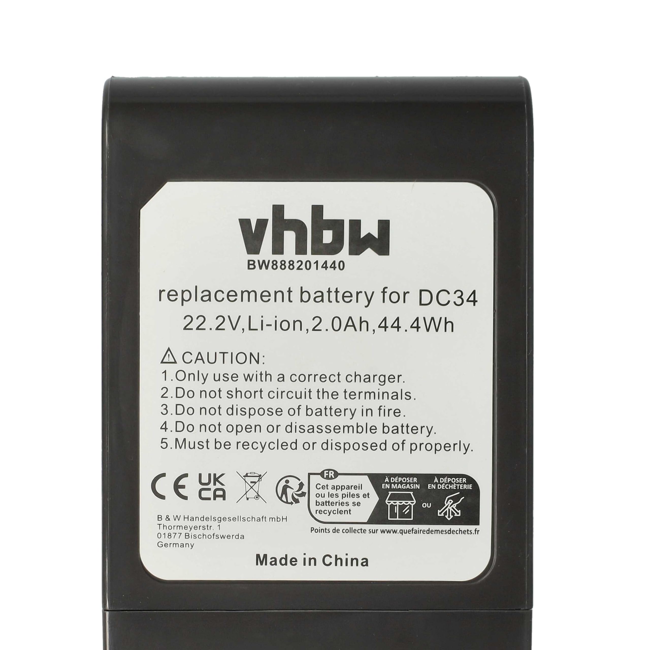 vhbw batteria compatibile con Dyson DC45 Animal Pro, DC57, DC56 aspirapolvere - Tipo B grigio (2000mAh, 22,8V, Li-Ion)