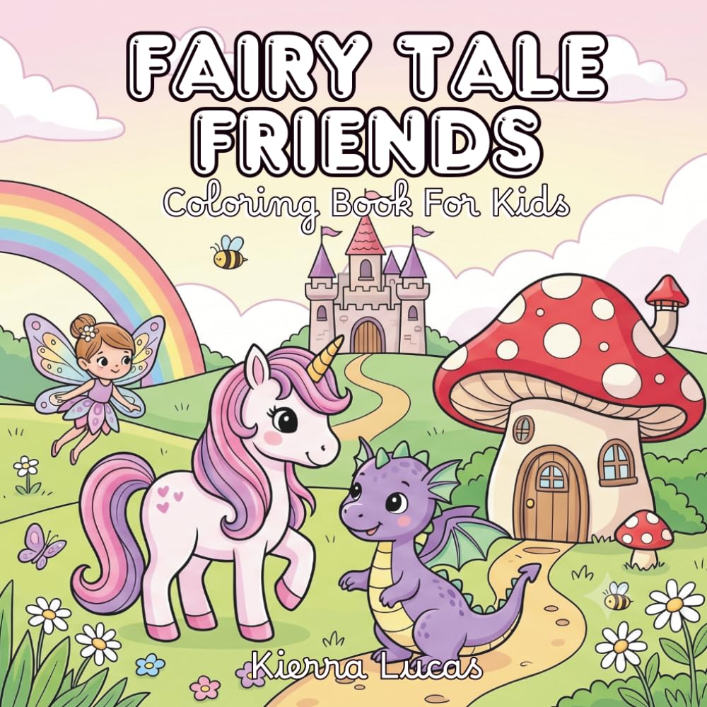 Fairy Tale Friends: Coloring Book for Kids Ages 4-8 with Unicorns, Mermaids, Fairies, Dragons, Princesses and Castles | Cute and Easy Magical Coloring Pages for Girls and Boys