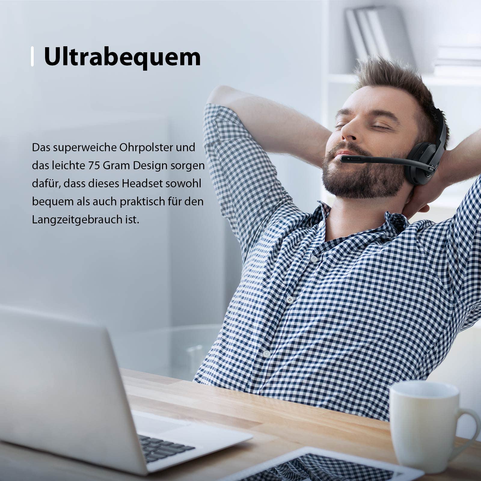 EKSA H5 Bluetooth PC Headset mit Mikrofon & USB Dongle [45 Stdn Spielzeit & 10M Reichweite] Mono mit Ladestation & AI Rauschunterdrückung Mic, Wireless Business Headphones für Büro/HomeOffice
