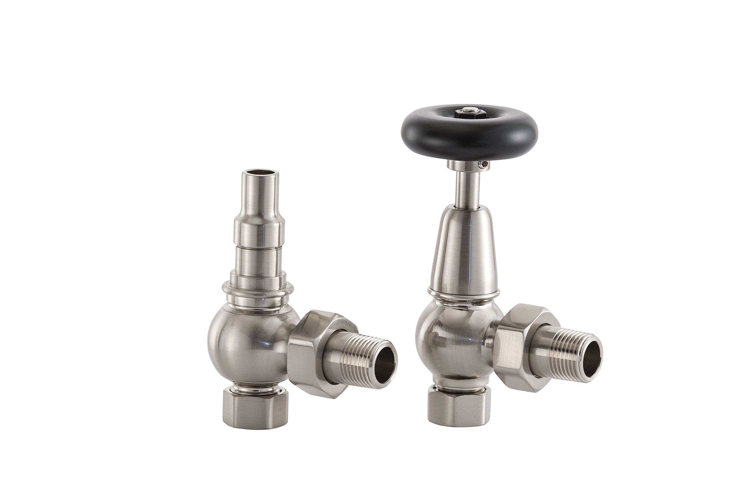 Arroll Brushed Nickel Uk-20 Brn Traditional Manual Radiator Valve In With Fsc Certified Black Wooden Wheel Head & Lockshield