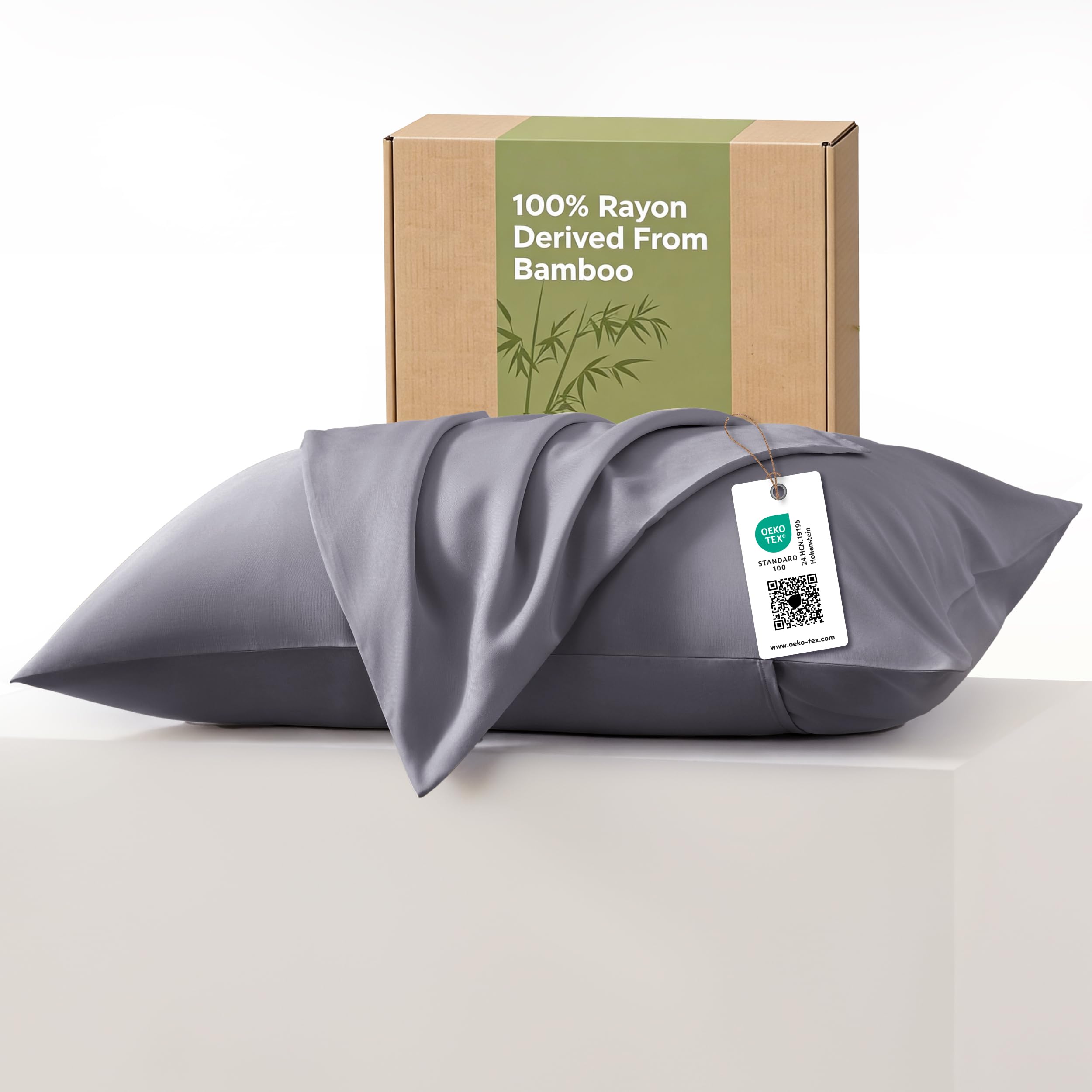 Bedsure Women's Grey Pillow Cases For Hair - 100% Rayon Derived From Bamboo, Cooling Pillowcases 2 Pack With Envelope Closure, Perfect For Hot Sleeper, Gifts For Standard Size 50X75 Cm,