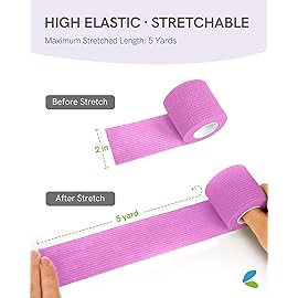 FriCARE Self Adhesive Bandage Wrap, Medical Tape in First Aid Kit, Cohesive Bandages for Wounds Sport Vet, 2 Inches X 5 Yards 6 Rolls, Fluorescent Purple