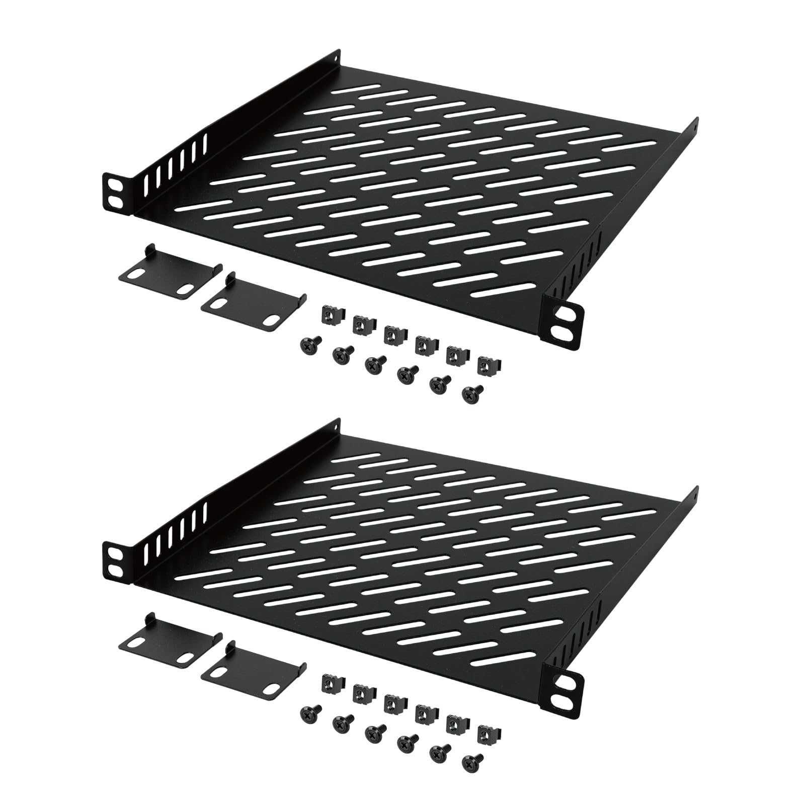 Tecmojo Ripiano da 10 Pollici 0,5U, Profondità 200mm, Vassoio Ventilato, Ripiano in Metallo per Armadi di Rete e Alloggiamenti Server, Circolazione dell'Aria Migliorata, 2 Pezzi, Nero