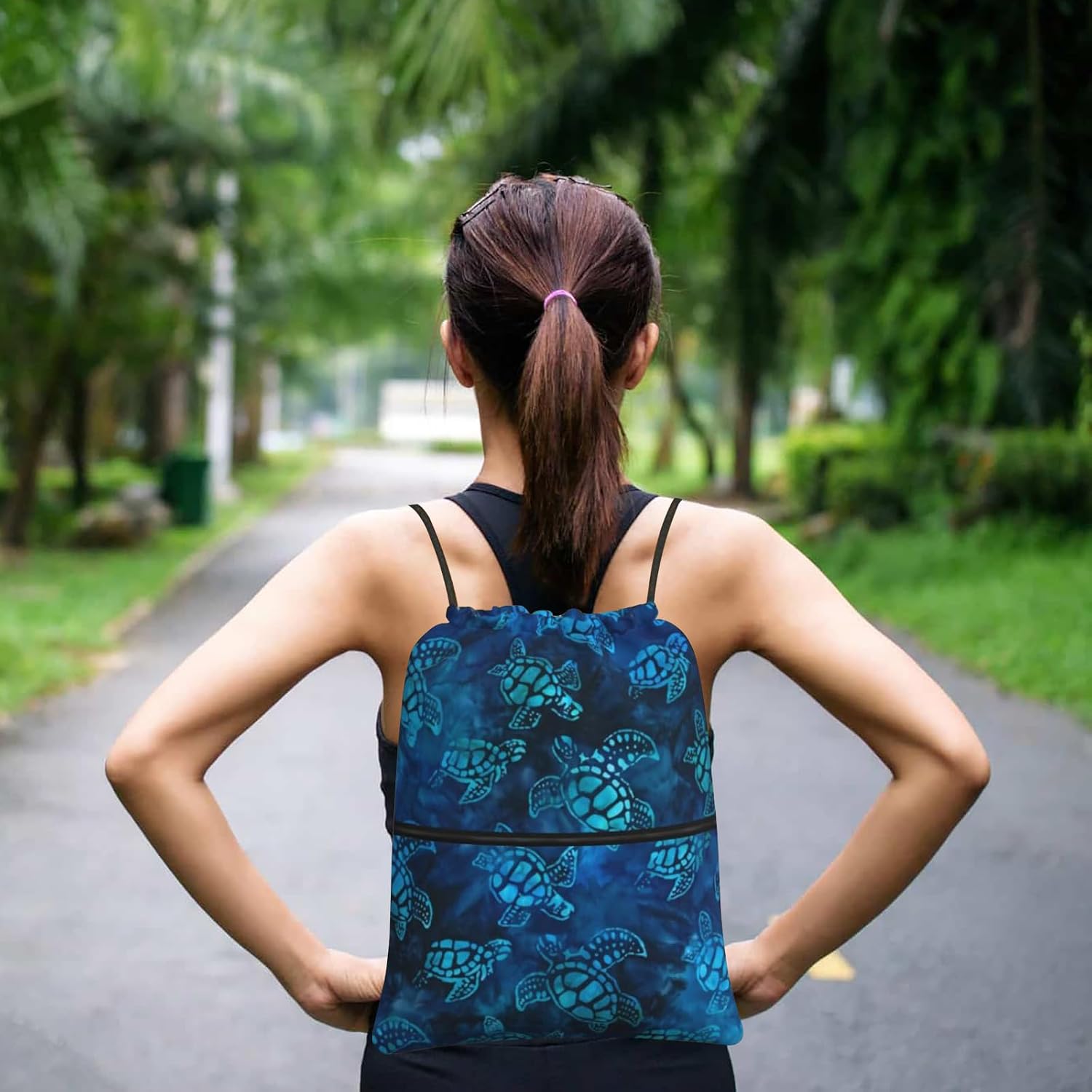 Watercolor Blue Sea Turtle Drawstring Backpack Bag Sport Gym Sackpack Durable Waterproof Lightweight for Men Women Beach Bag String Bag