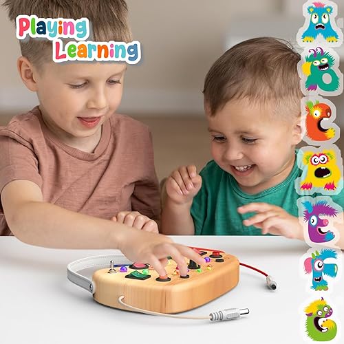 Miniatura 4 de Tablero de actividades Montessori para niños pequeños, juguete sensorial de madera para autismo, con interruptor, 17 luces LED para niños de 1 a 6