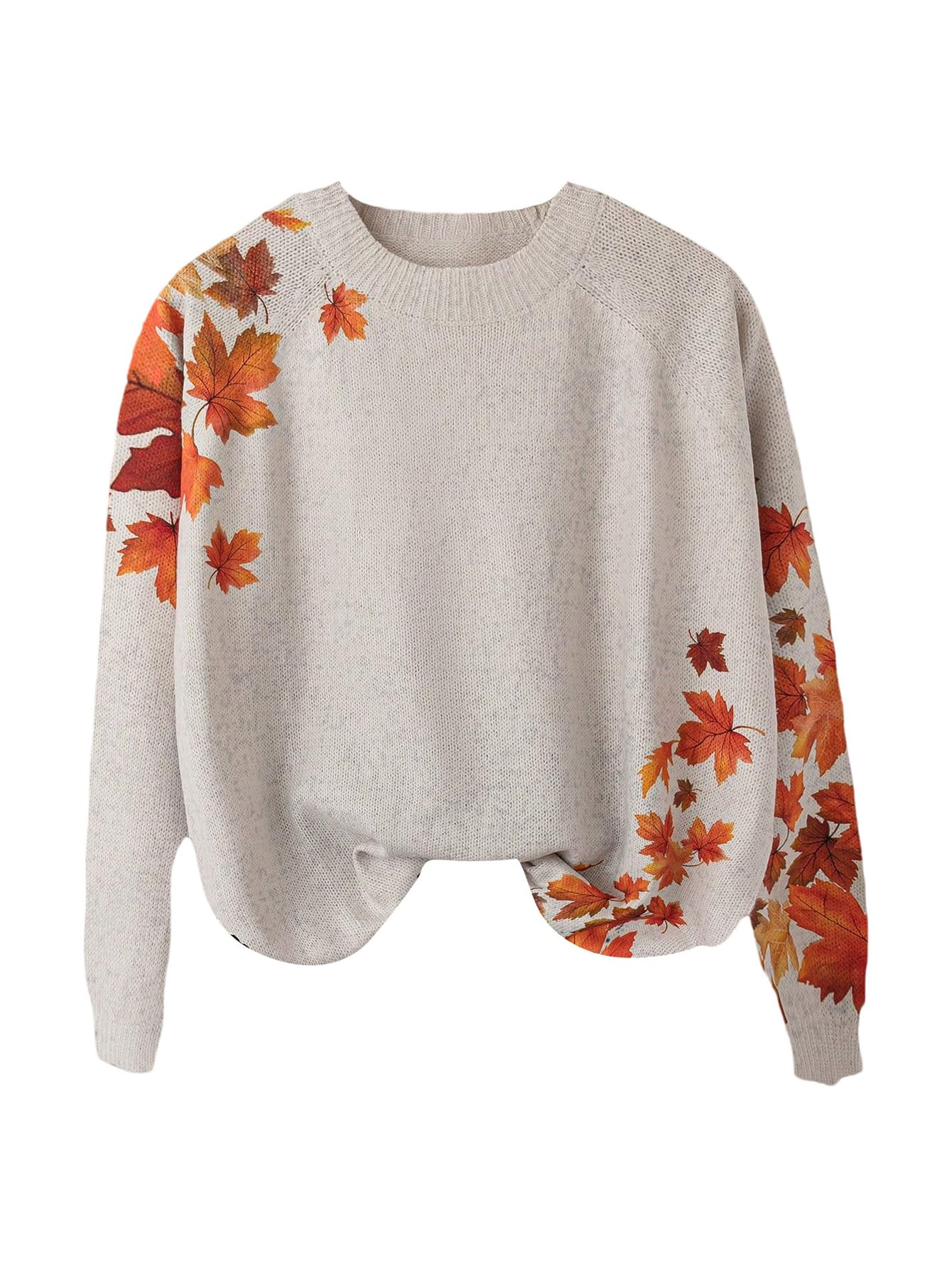 Womens Plus Size 2025 Fall Maple Leaf Graphic Sweaters Crew Neck Long Sleeve Drop Shoulder Pullover Knit Tops