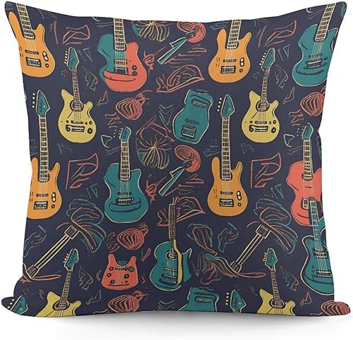 Guitarra Pattern Pillow Covers 18 * 18 with Zipper Super Soft Square Pillow Cases Cozy Zipper Plush Throw Pillowcases for Bedroom Sofa Couch for All