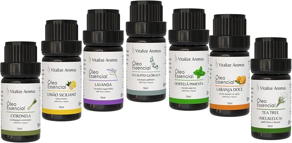 Kit 7 Óleos Essenciais 100% Puros e Naturais, Ideal Para Difusor de Aromas, Aromaterapia e Cuidados Com o Corpo