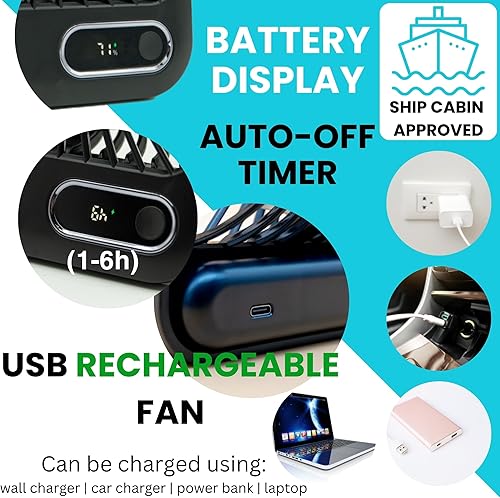 Miniatura 6 de Aprobado por la cabina del ventilador de crucero, gancho magnético incluido para colgar en las paredes, recargable por USB portátil y enchufable,