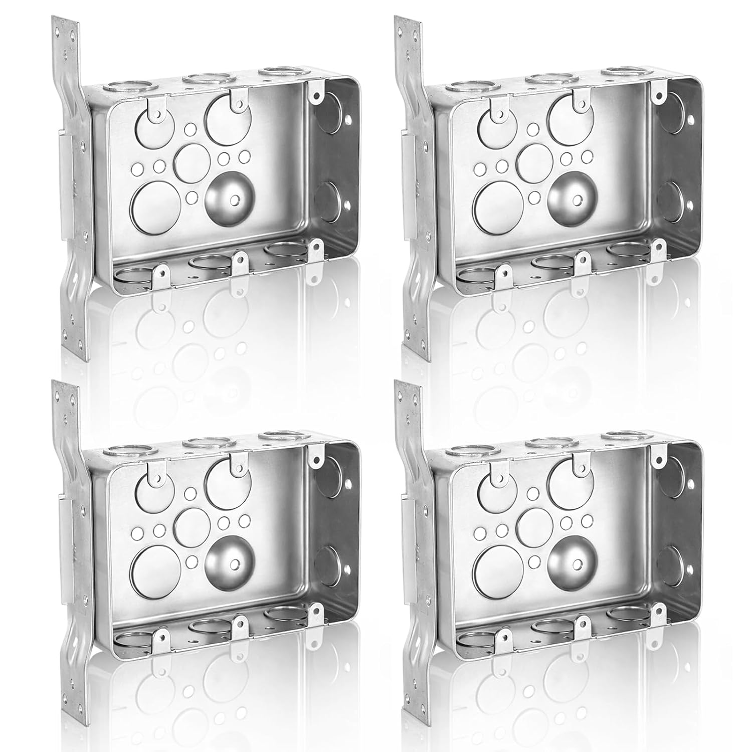 Silkfly 4 Pack 3 Gang 4 x 6 Inch Galvanized Steel Masonry Electrical Box with Flat Vertical Bracket 2-1/8 Inch Depth Heavy Duty Enclosure for Concrete Brick Wall Wiring Installation