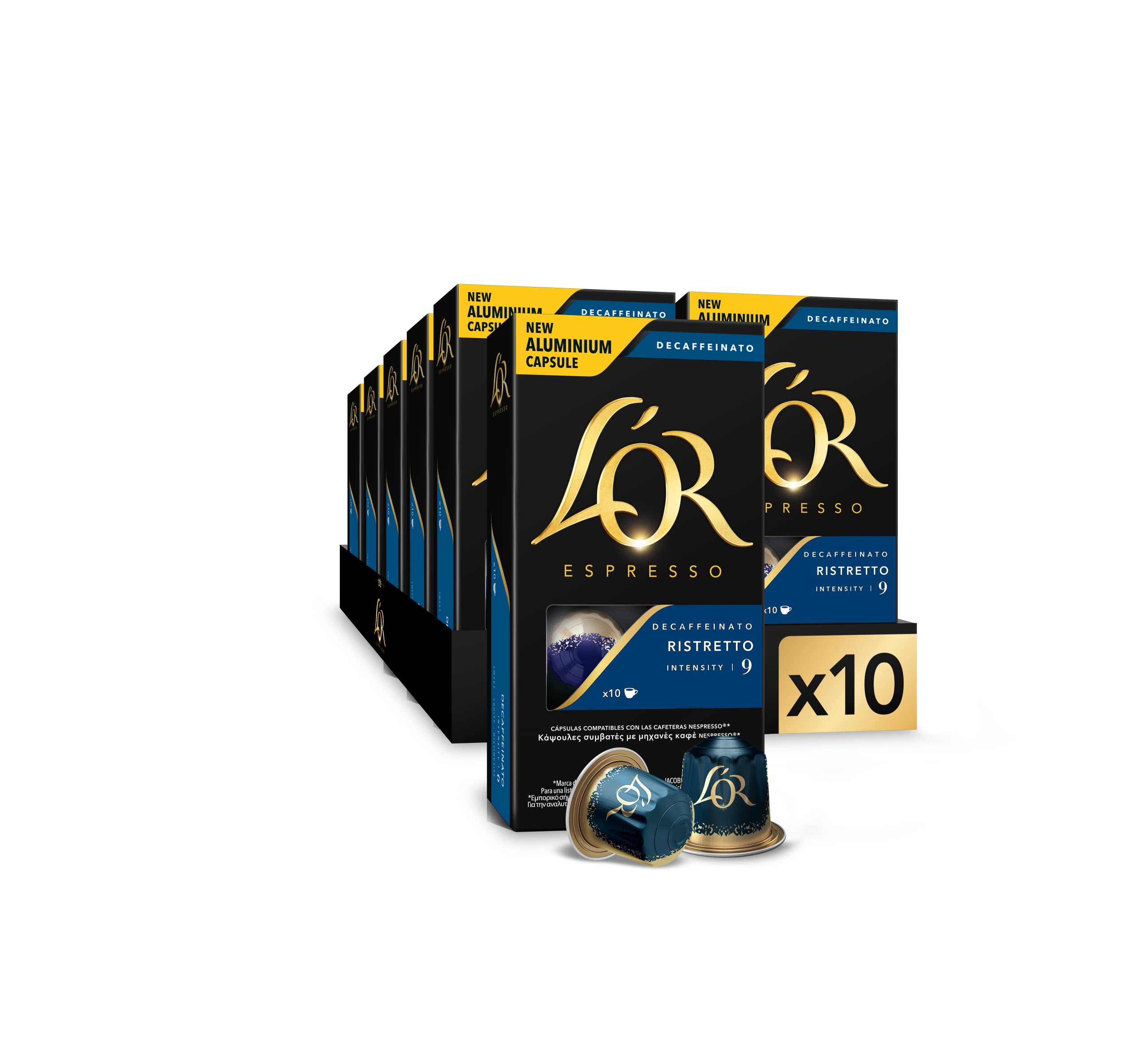 L'OR Espresso Cápsulas de Café Ristretto Decaffeinato | Intensidad 9 | 100 Cápsulas Compatibles Nespresso (R)