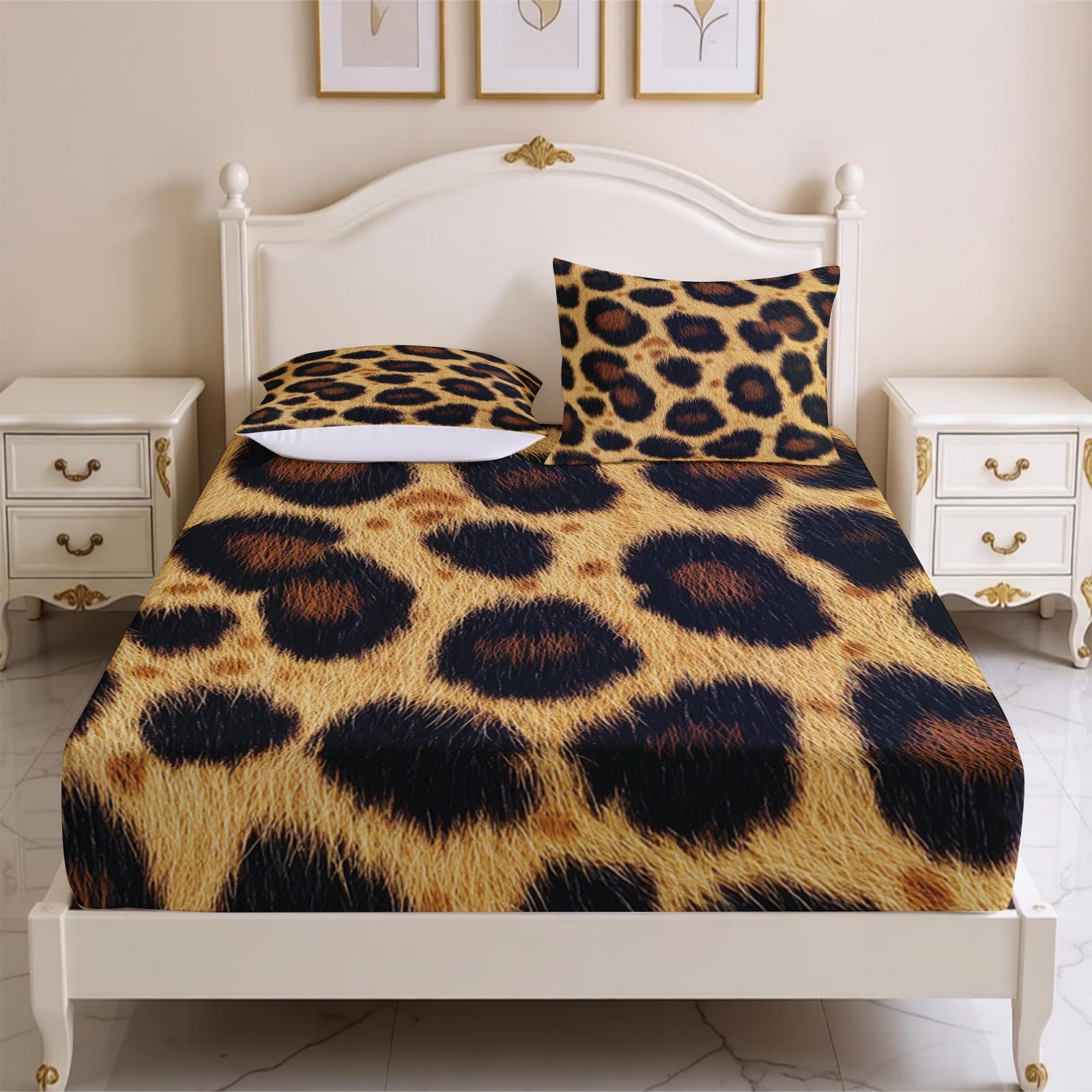 Lenzuolo con Angoli 180 x 200 cm Microfibra stampa leopardata Lenzuolo Sotto Elasticizzato Profondo 25 cm marrone per Singolo e Matrimoniale