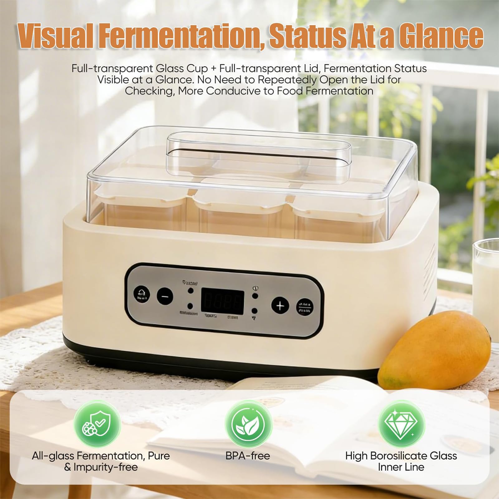 Yogurtera, Máquina Eléctrica De Fermentación De Yogur De 20W con 6 Frascos De Vidrio De 250 ml, Control De Temperatura Y Temporizador, Yogurtera Multifuncional para Vino De Arroz Casero Y Postres