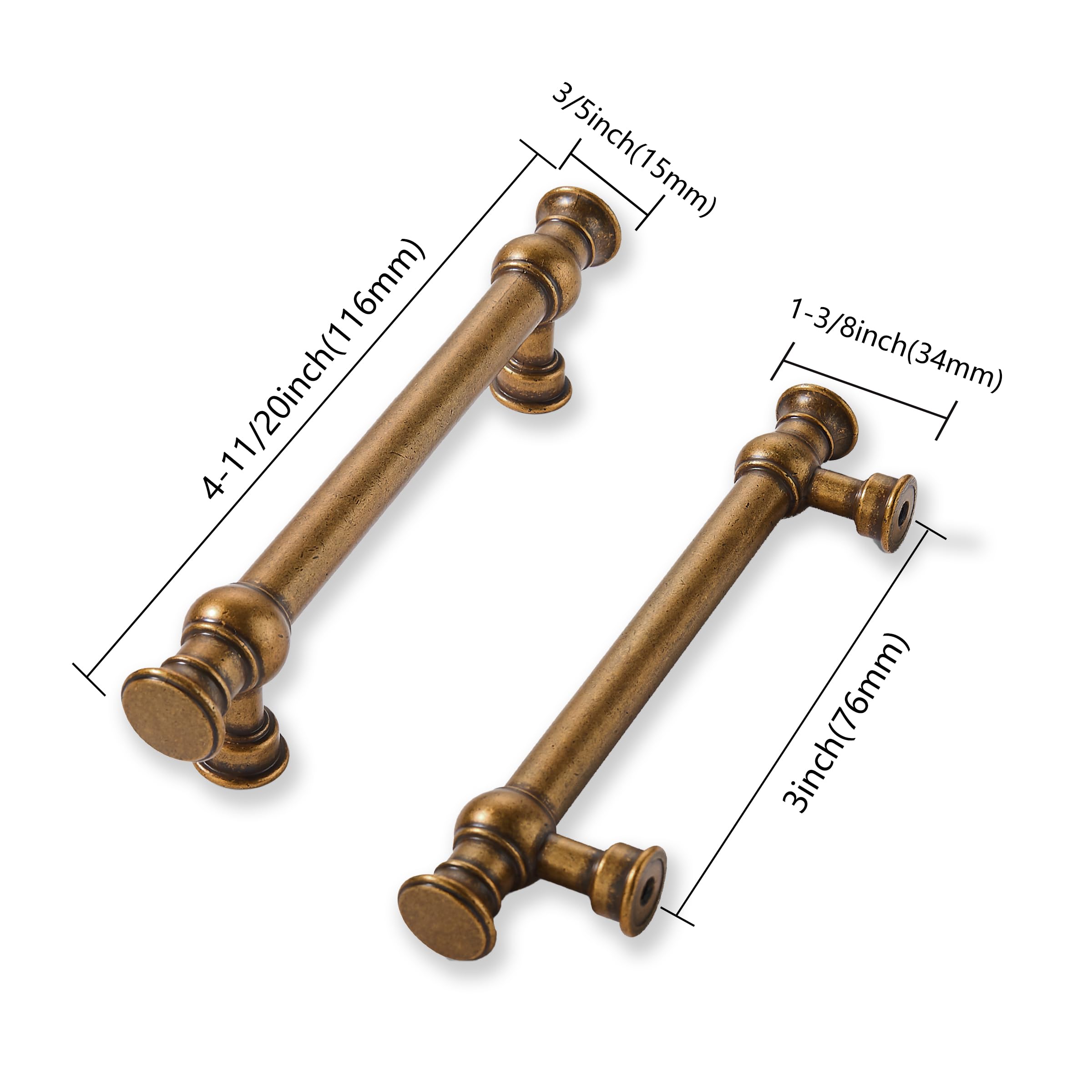 KHTUMEWARE-BINLI Antique Brass Cabinet Pulls CTC 3 in (76 mm) 2-Pack in Antique Brass — KHTUMEWARE