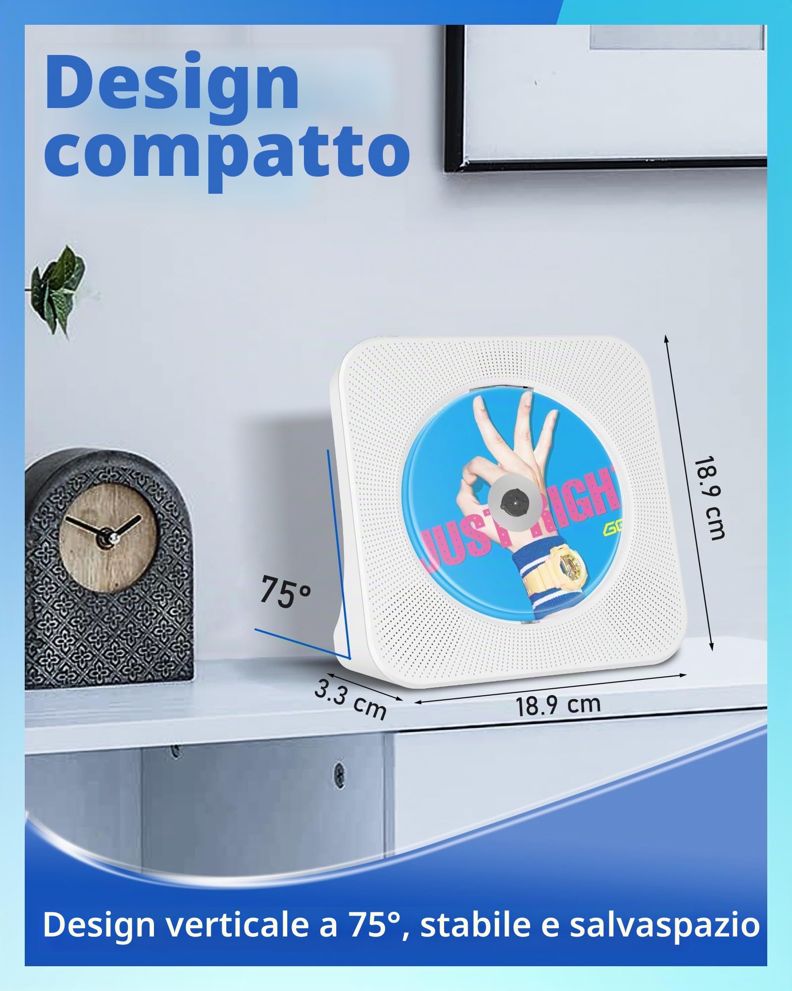 Lecteur CD rechargeable portable 4000mAh, lecteur CD stéréo avec Bluetooth | AUX, radio FM, USB, lecteur CD de bureau avec télécommande, couvercle poussière, écran LED