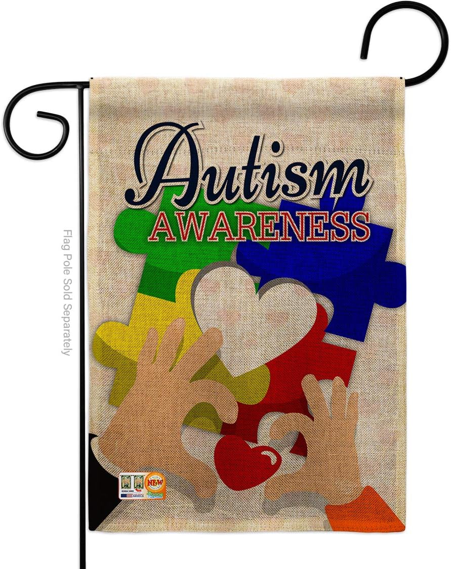 Love Autism Awareness Burlap Garden Flag Support Inspirational Survivor Ribbon Prevention Cancer Breast BLM Small Decorative Gift Yard House Banner Double-Sided Made In USA 13 X 18.5