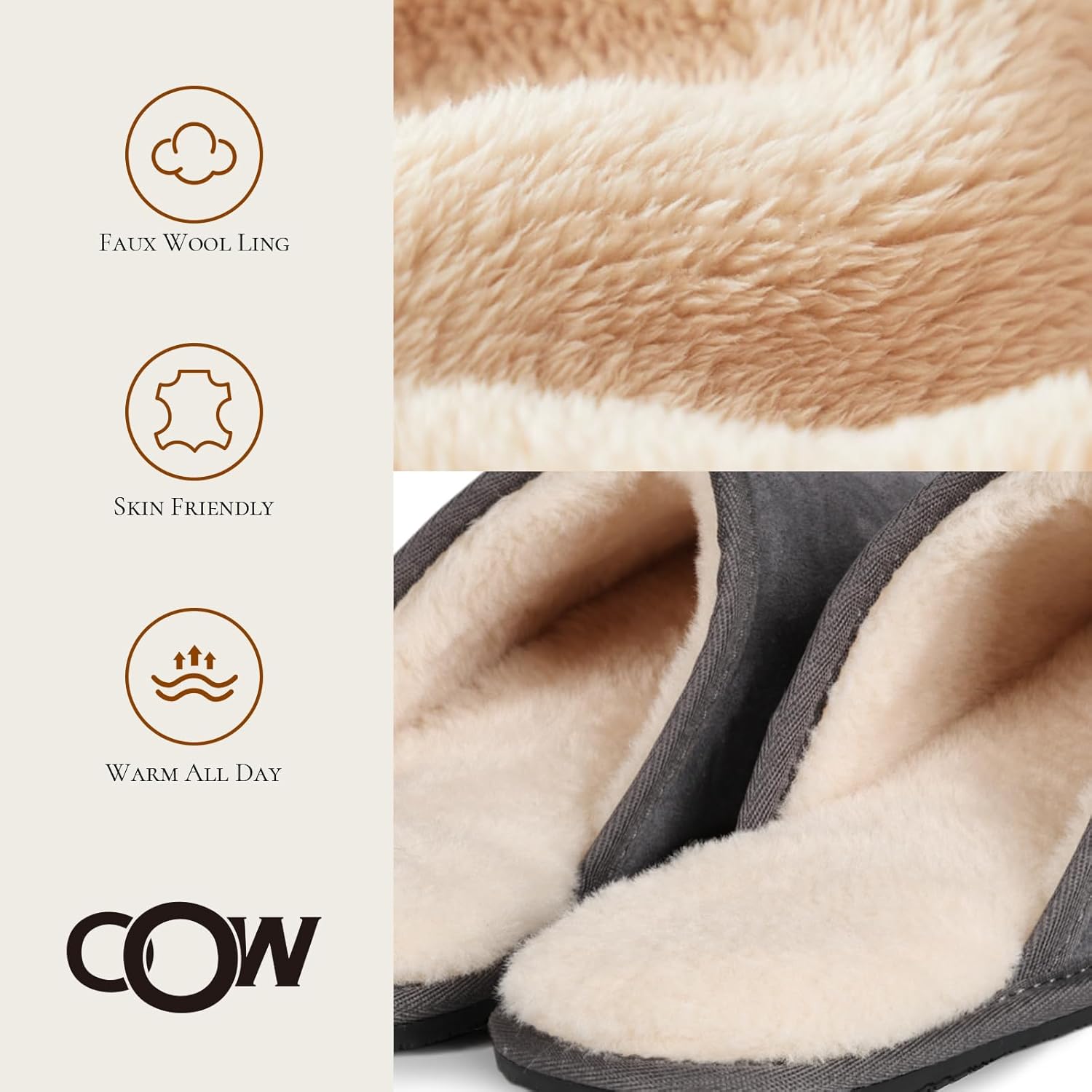 OOW Mens Slippers Genuine Suede House Slippers for Men Cozy Fuzzy Memory Foam Shoes Outdoor Non-Slip Fall Winter Footwear - Image 5