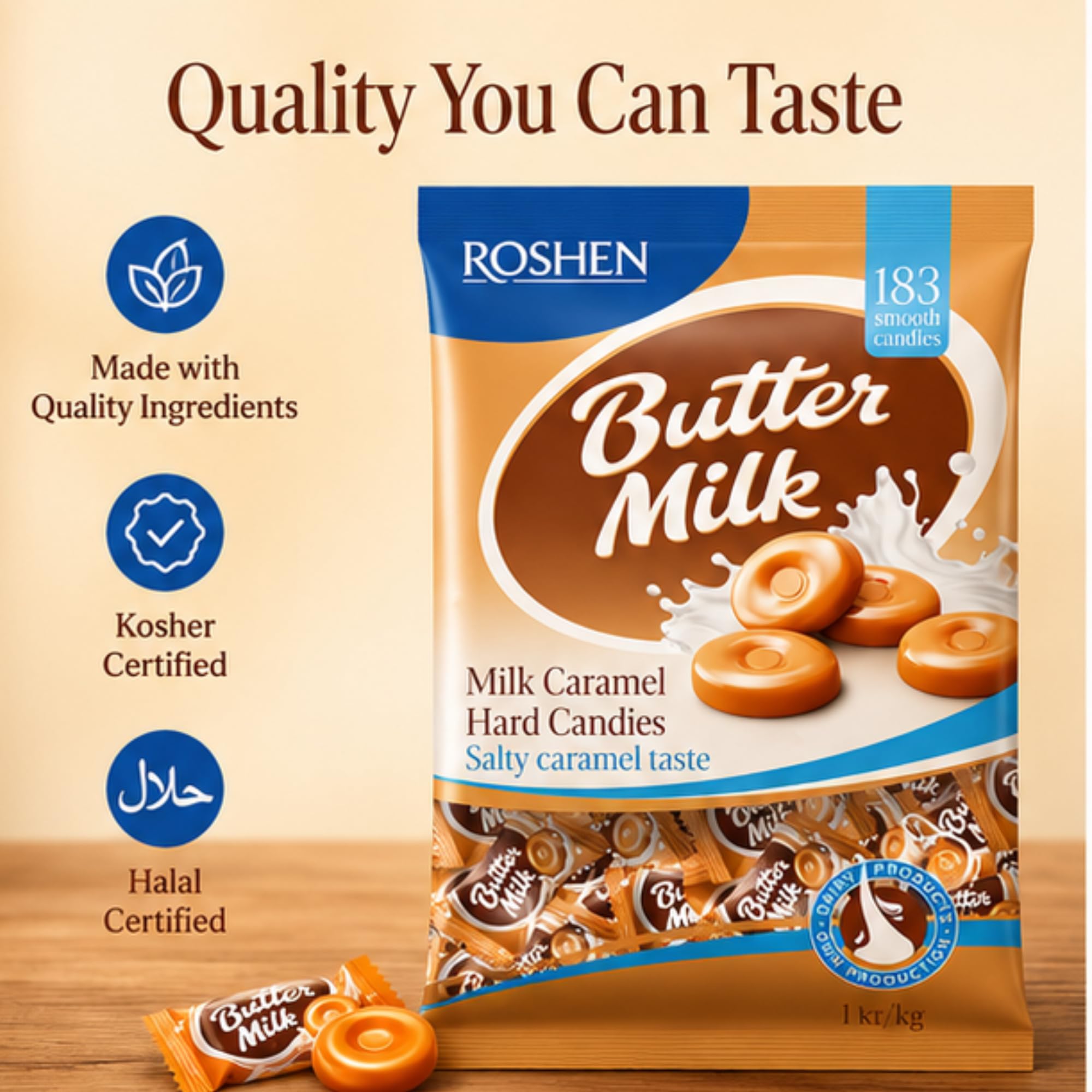 Roshen Cukierki karmelki mleczne, 1 kg