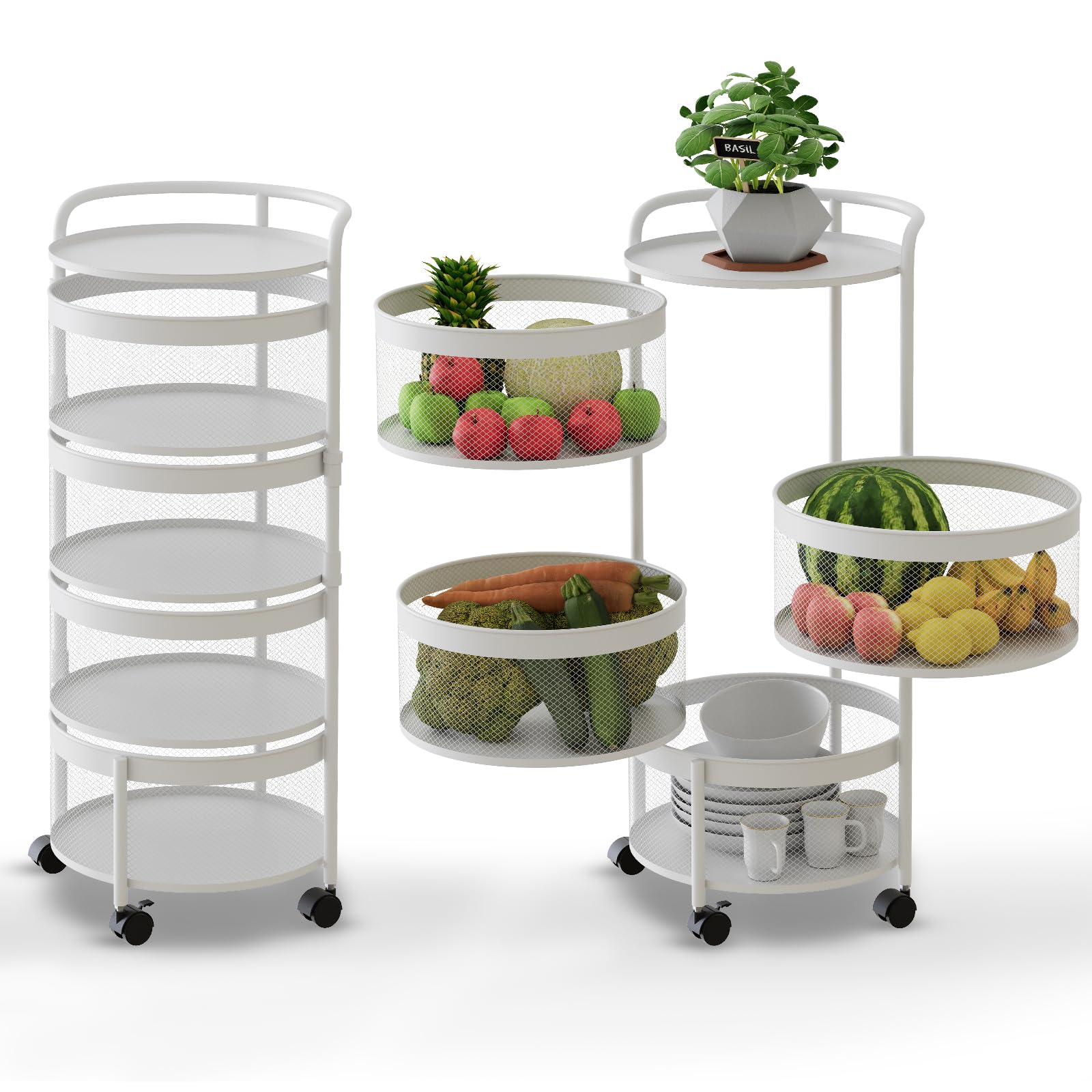 (defective , un poco doblado) Garden 4 you Rotating Kitchen Storage Shelf Rack, 360° Rotating Fruit and Vegetable Storage Baskets,Multi-Layer Storage Shelf for Kitchen,Living,Room and Bathroom (White,4-Tier)