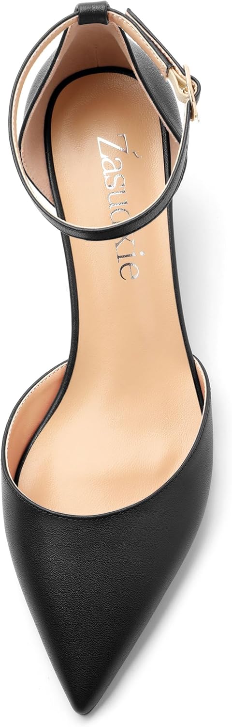Womens Wedge Pumps, Pointed Toe Low Heel Wedges with Ankle Strap for Evening Party Dress Casual 2 Inch - Image 3