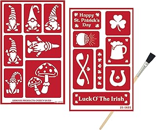 2 Armour Etch Over N Over Reusable Glass Etching Stencils - Gnome and Irish Themed Stencil | Happy St Patricks Day Theme Design | Set Includes Brush