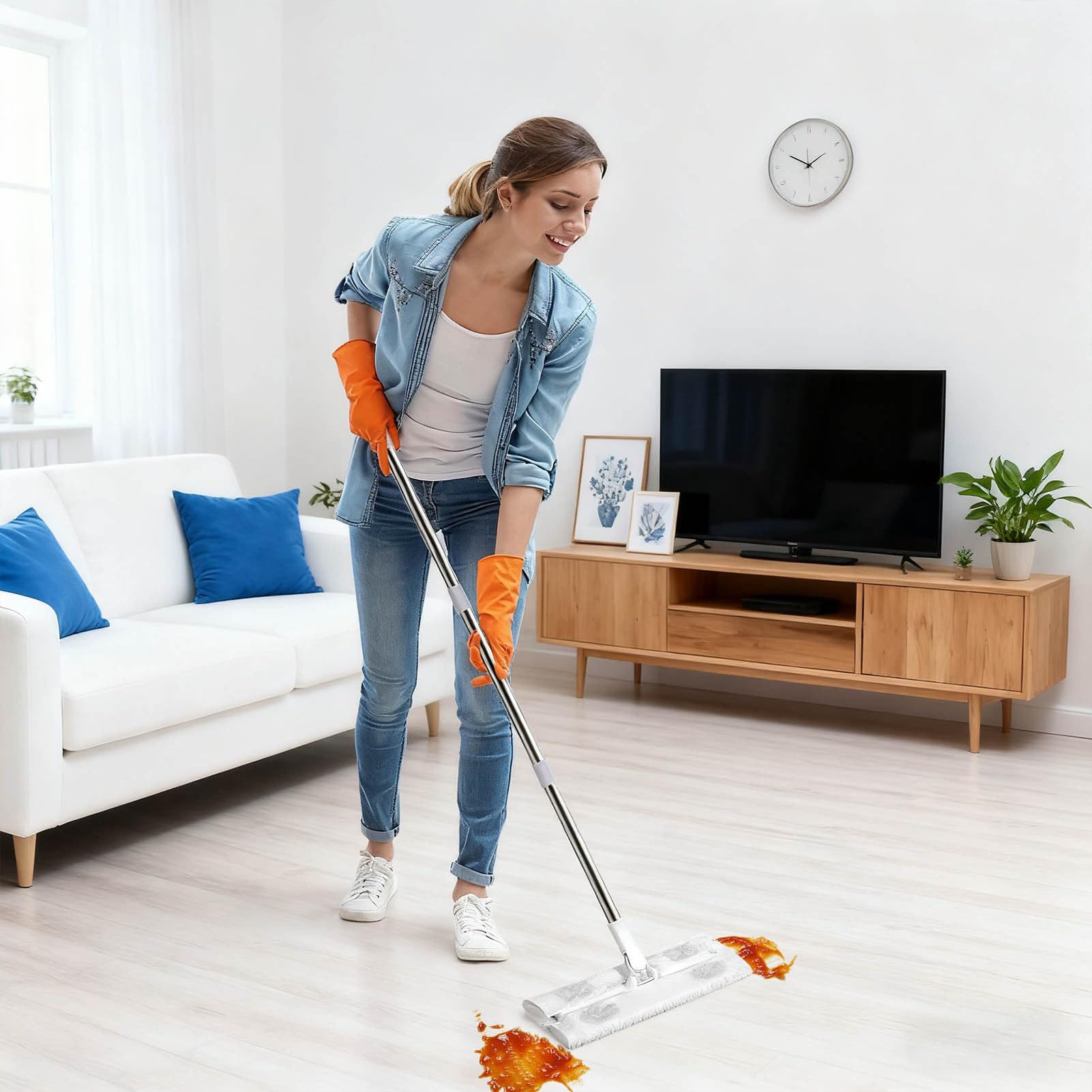 Trapeador para Pisos Multifuncional - Trapeador para Y Quitar El Polvo, Dispositivo De Limpieza | Mango Extensible con Cabezal De Fregona Flexible, Limpieza Eficaz para El Hogar, Apartamento, O