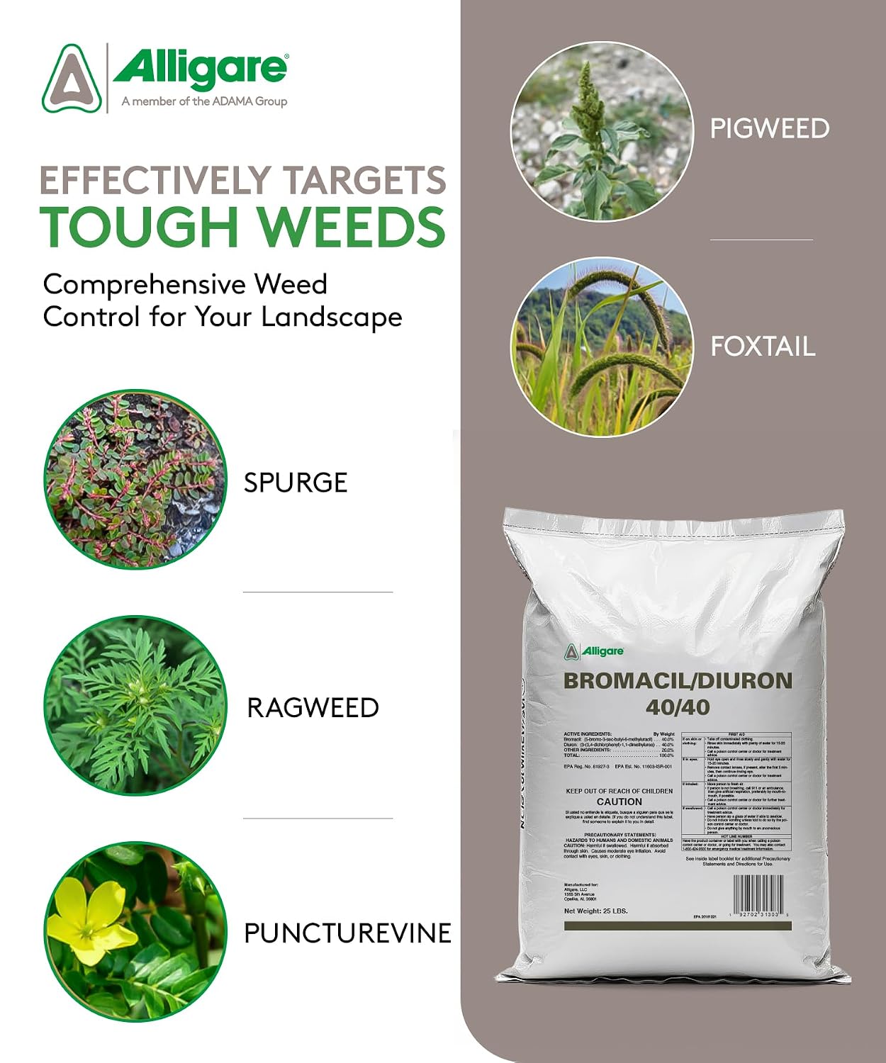 ALLIGARE Bromacil 40/40 Weed Killer Concentrate for Annual & Perennial Weeds - Pre-Emergent Herbicide for Citrus, Railroads & Industrial Areas - 360 Days Residual, Compare to Krovar - Granular, 25 lb