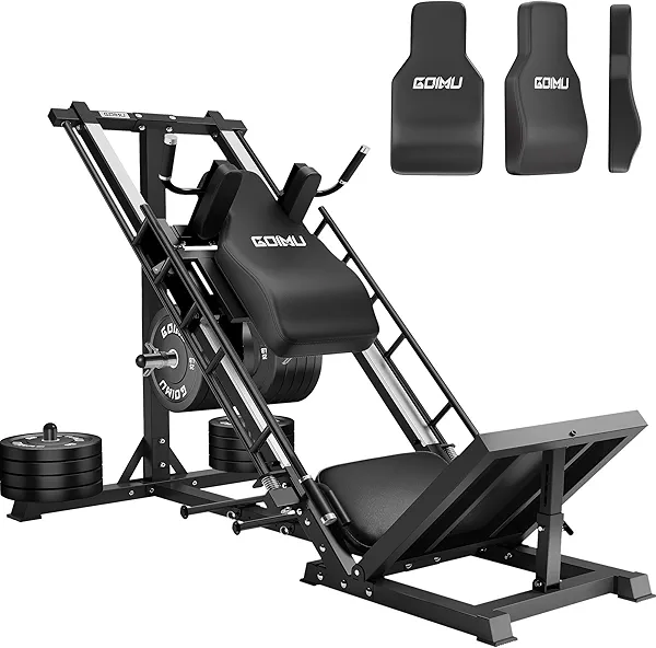 Leg Press Hack Squat Machine with Back Support Cushion, 3 in 1 Adjustable Leg Press Machine with Quad Track Roller System, Hack Squat Machine