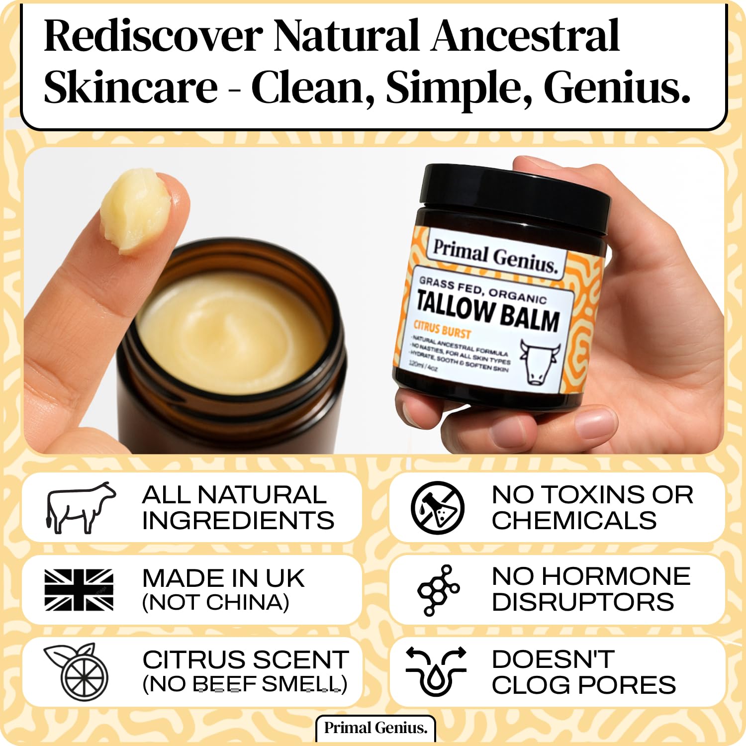 Tallow Balm, Citrus Burst Grass Fed Organic Beef Tallow Skincare, All Natural Butter Cream Moisturiser For Face & Body - Image 2
