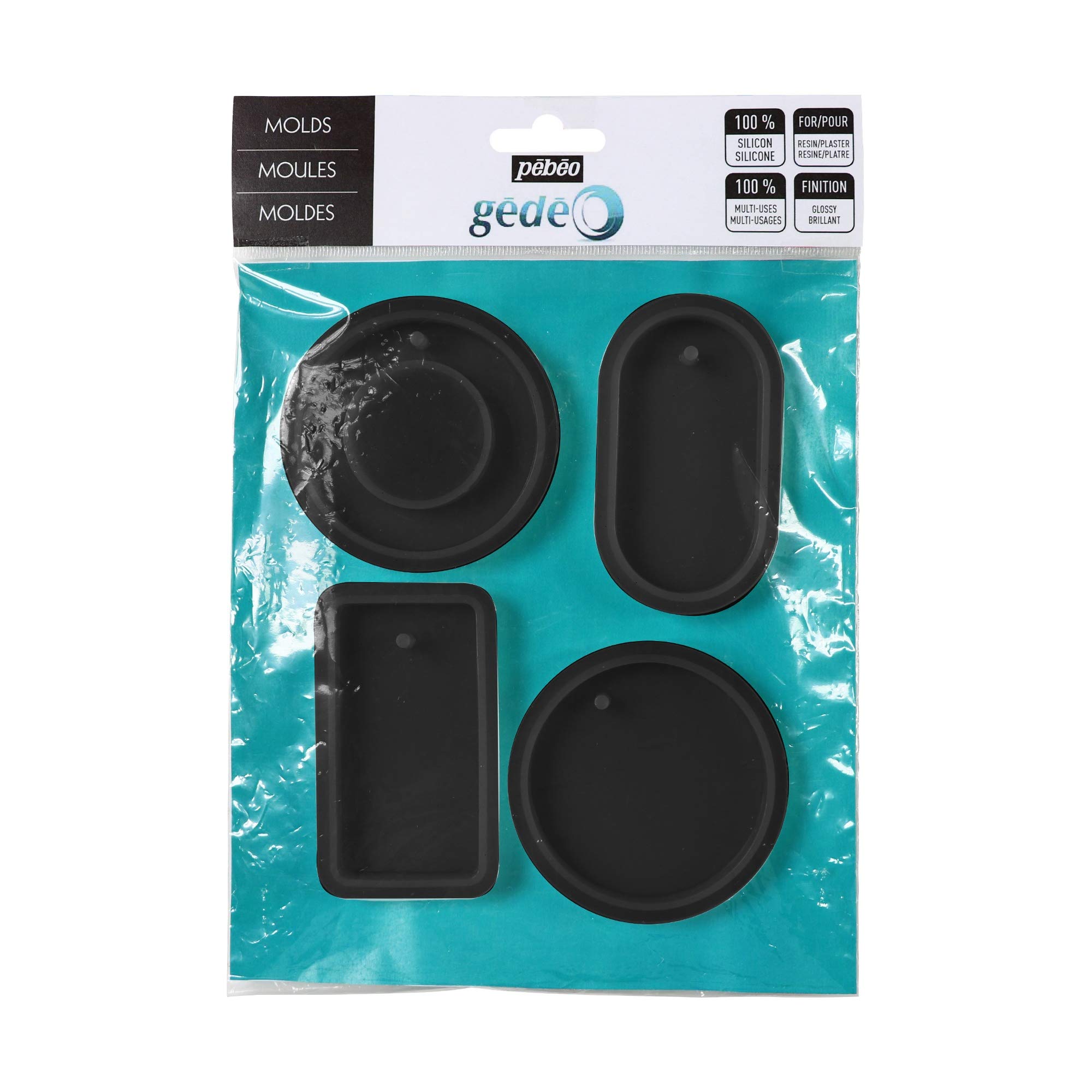 Pébéo 4 Silicon Moulds Geometric, Black, Sachet de 4