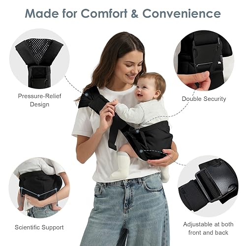 Miniatura 2 de Transportador de transporte para niños pequeños de 7 a 40 libras, ajustable para portabebés, talla única, asiento de cadera, portabebés recién