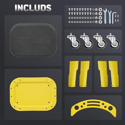 Miniatura 9 de DNA MOTORING TOOLS-00252 Taburete de garaje con ruedas extraíbles con cojín de asiento y bandeja de herramientas, capacidad máxima de peso de 300