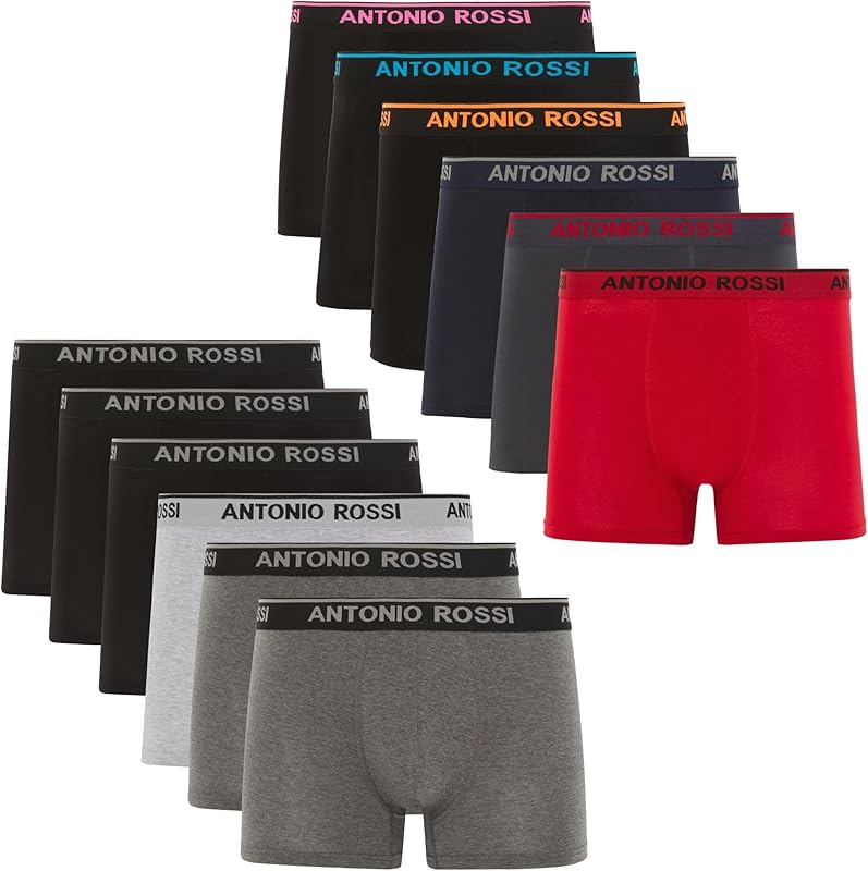 ANTONIO ROSSI (lot de 12) boxers ajustés pour hommes - Boxers pour hommes avec ceinture élastique