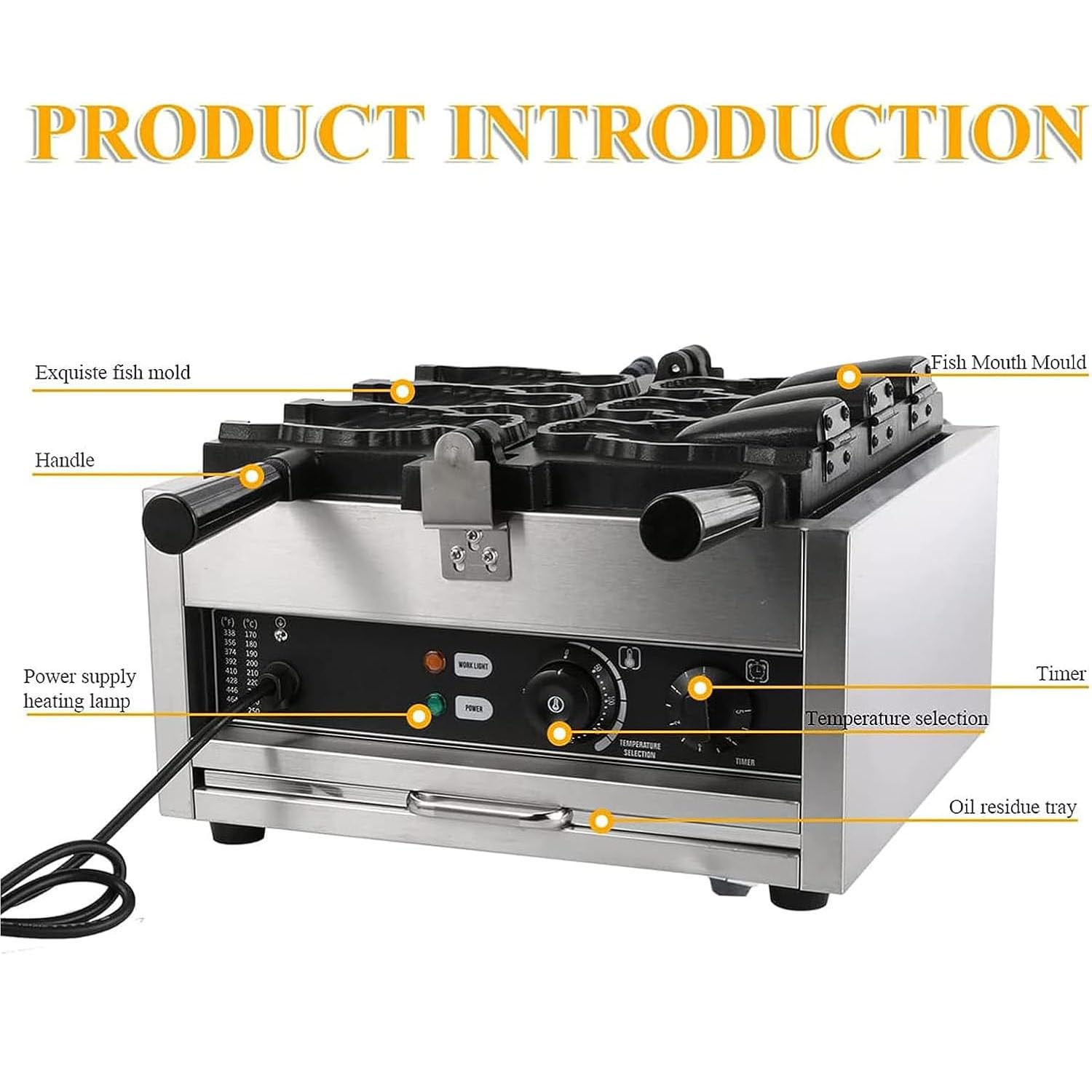 Máquina Hacer Gofres Forma Pez, Máquina Hacer Gofres Taiyaki, Máquina Hacer Gofres Forma Pez Taiyaki 5200 W Máquina Hacer Gofres Con Helado Comercial, Ajustable 50 A 300 ℃/122 A 572 ℉