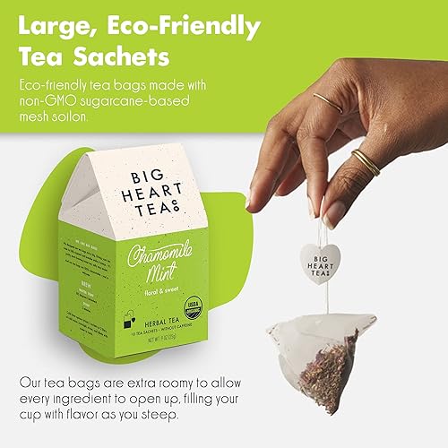 Miniatura 2 de Big Heart Tea Co. Bolsas de té - Manzanilla Menta - Té de hierbas descafeinado orgánico certificado y calmante en sobres sin plástico con hierbas