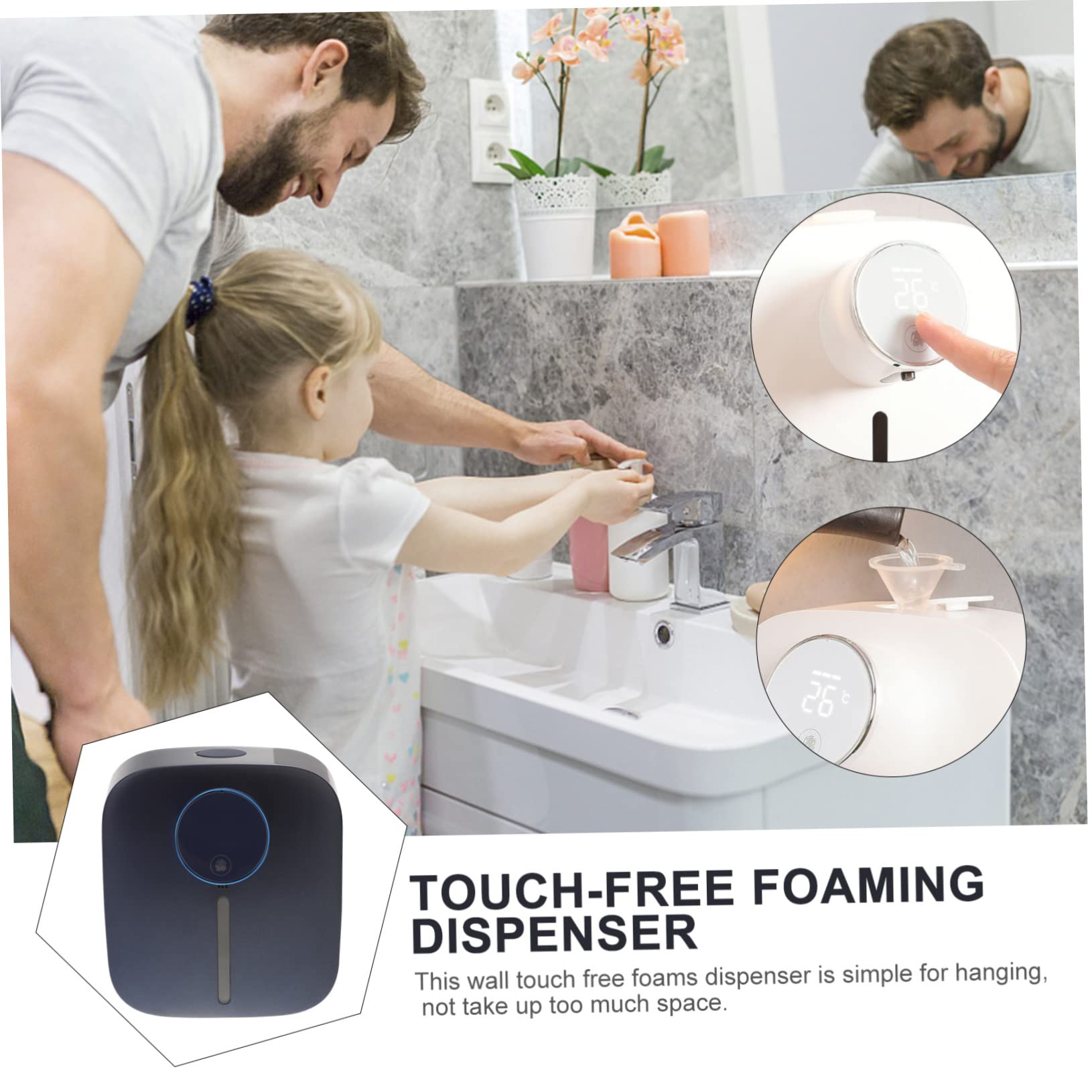 Didiseaon Distributore Automatico di Sapone senza Contatto Distributore di Sapone Ricaricabile da Parete per Casa Realizzato in Materiali con Sensori Intelligenti