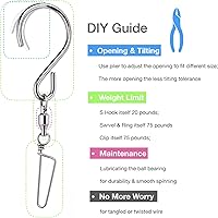 Vista 7 de HS's Creation Paquete de 6 ganchos en forma de S con clip de bloqueo giratorio para organización en interiores y exteriores, colgador giratorio