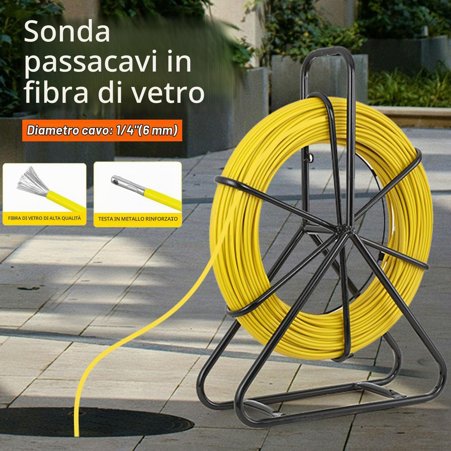 Sonda Passacavi in Fibra di Vetro 130 m, Tubo per Condotto in Fibra di Vetro con Supporto in Metallo 6mm Tirante in Fibra di Vetro per Filo, Infilatore per Cavi per Condutture