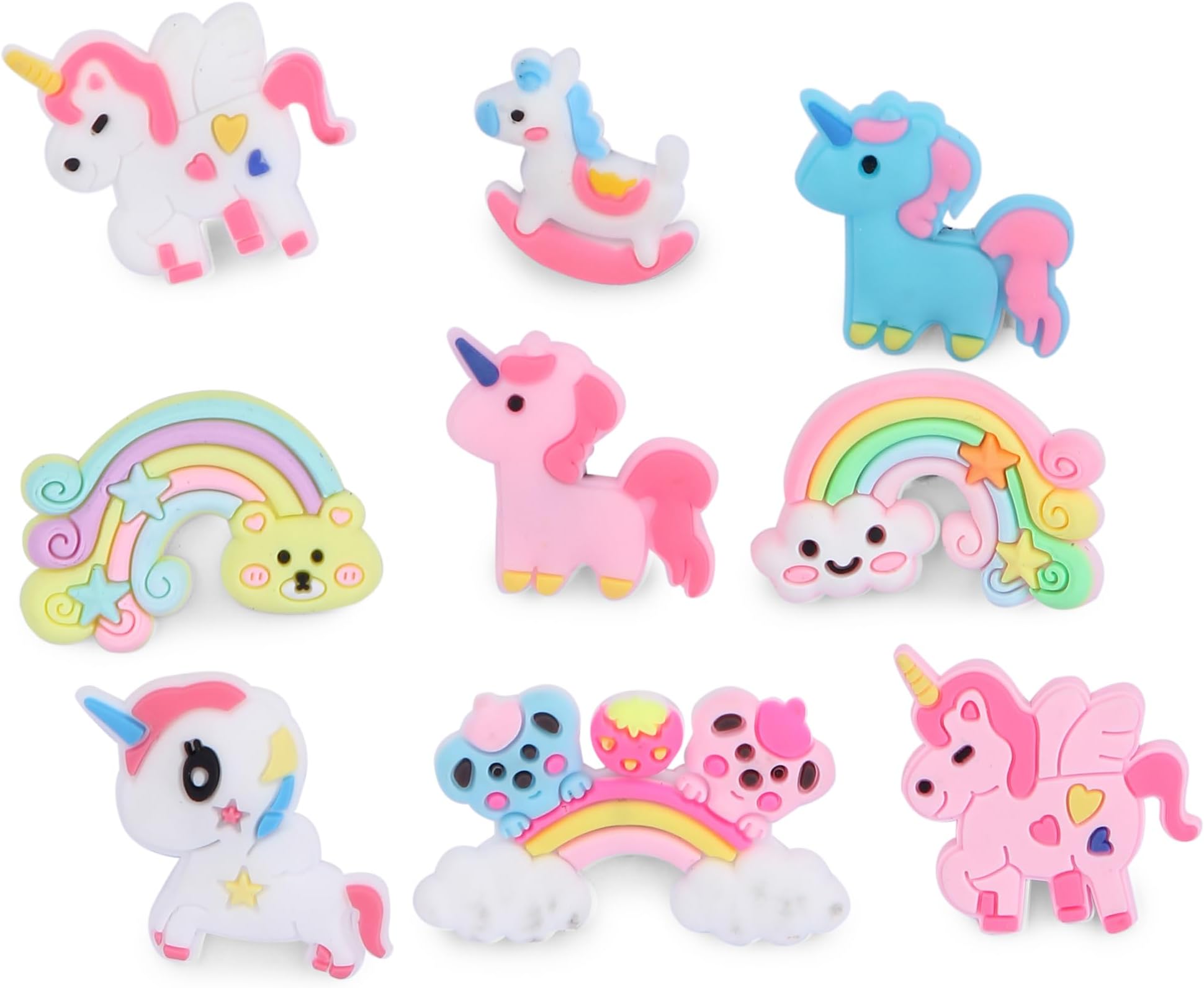 NEOBABY Silicone Cute Unicon Pony & Rainbow Shoe Charms | Jibbitz Charms For Decoration Unique Designs & Compatible With Croc & Clogs (Assorted, Random Desings (Pack Of 24), Multi