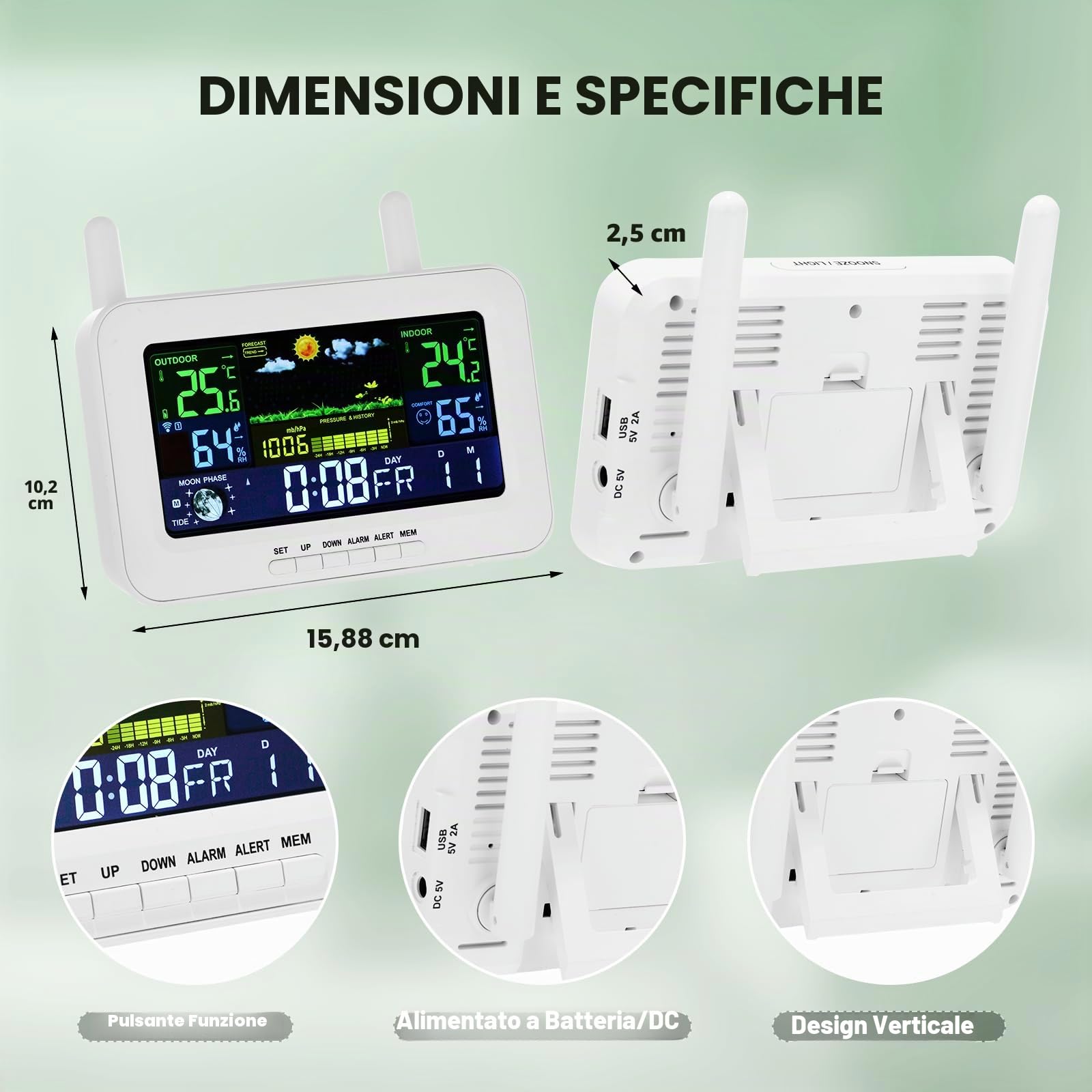 Aoresac Stazione Meteo Radio con Sensore Esterno, Professionali Termometro Igrometro Sveglia Con Schermo a Colori per Tempo Data Temperatura Umidità Previsioni Meteo