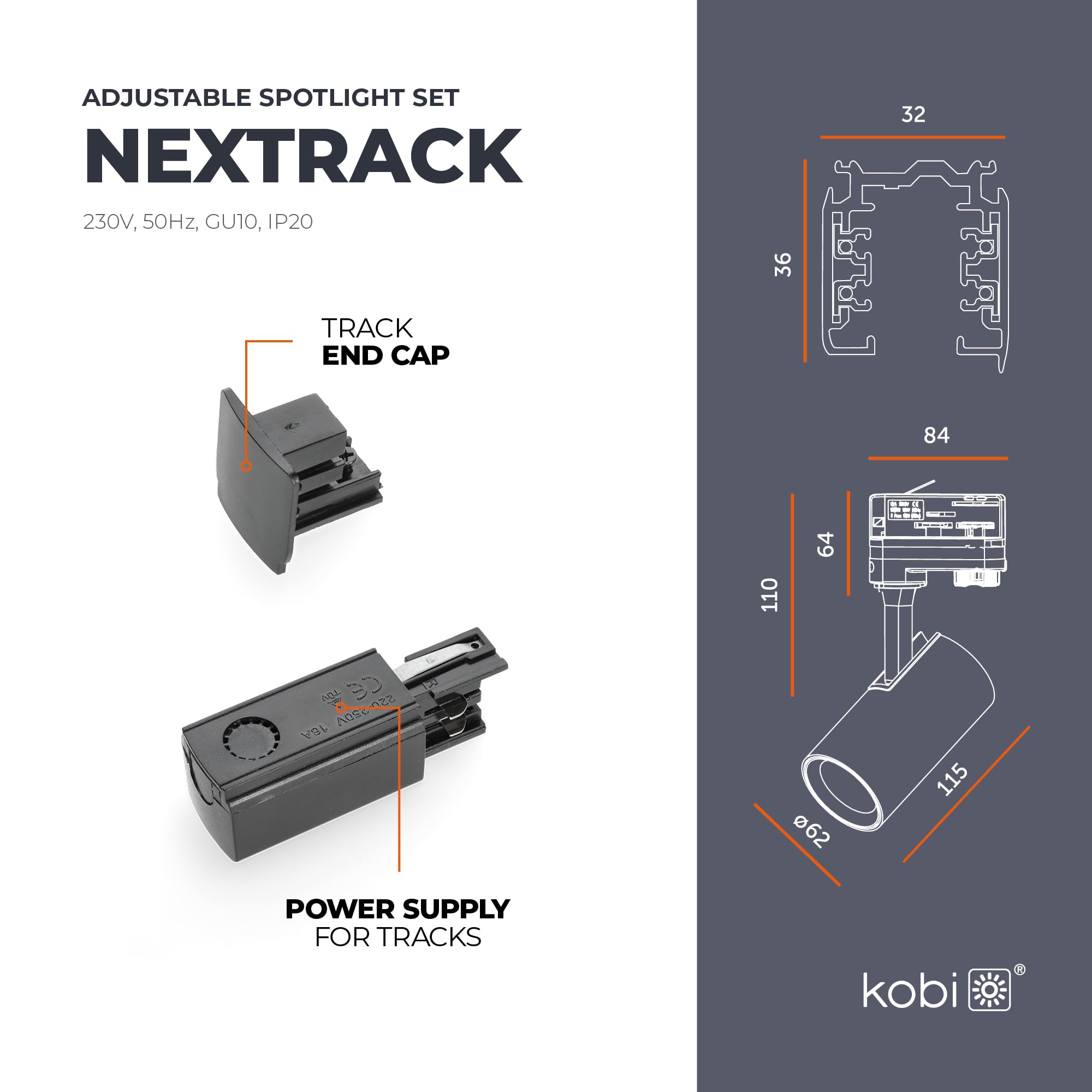 NEXTRACK 3-Phasen-Schienen-Set Komplett-Set mit 5x GU10 Lampe 2m Schiene Schwarz