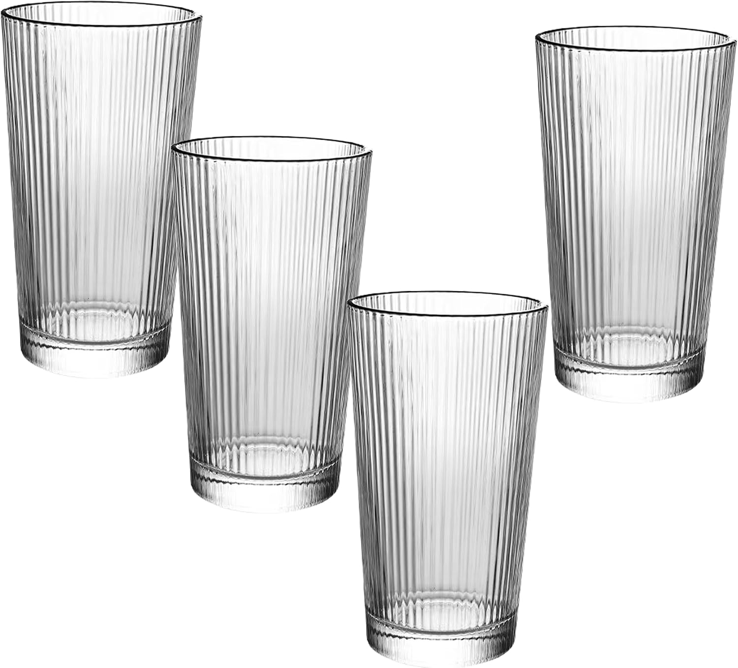 Hylruu Ribbed Glasses Set, 4PCS 320ml Origami Style Glass Cups for ...