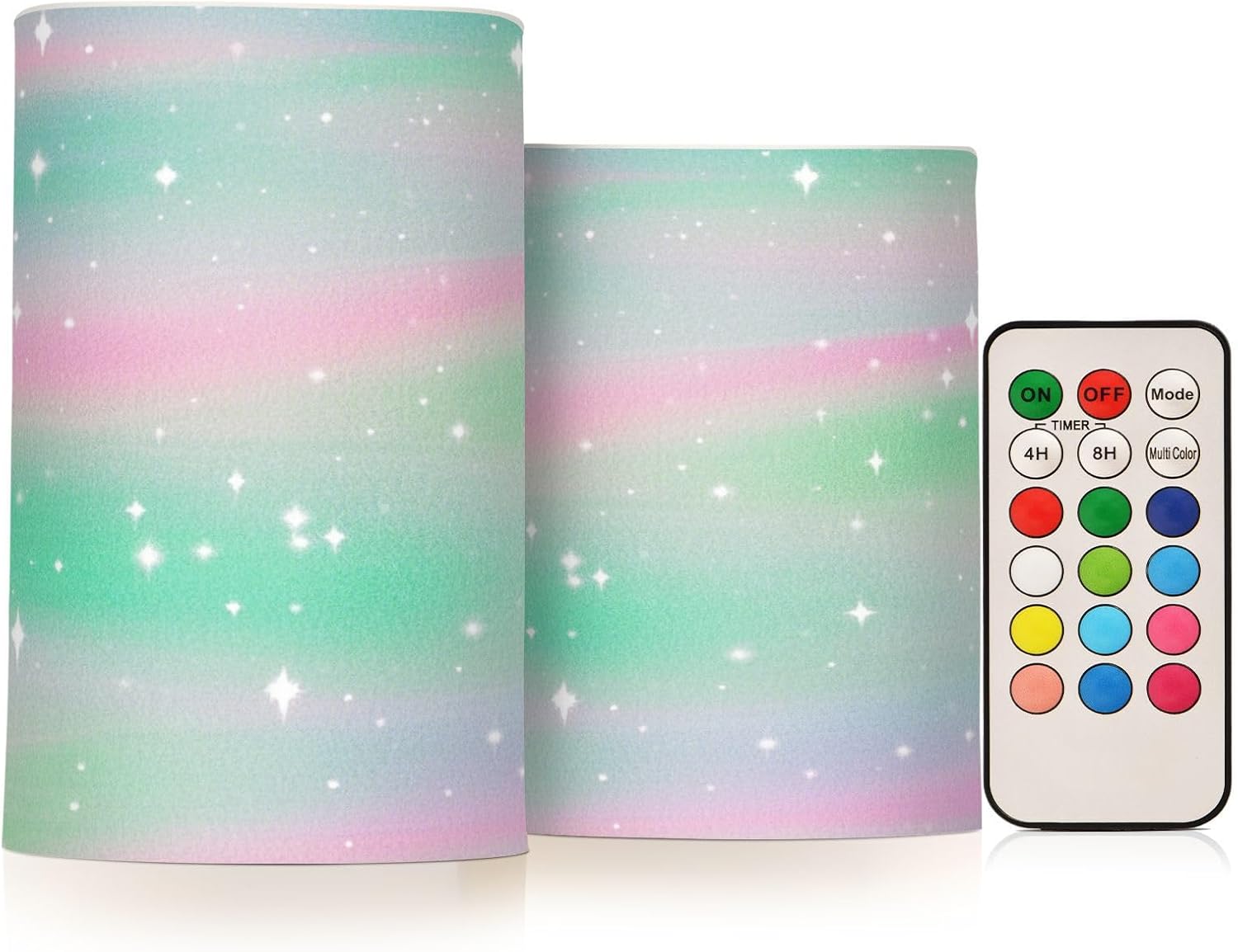 Childish Star Green Peach Gradient Decorative Flickering Flickering Candles Electronic Lights Lighting with Remote for Camping Wedding Battery Powered
