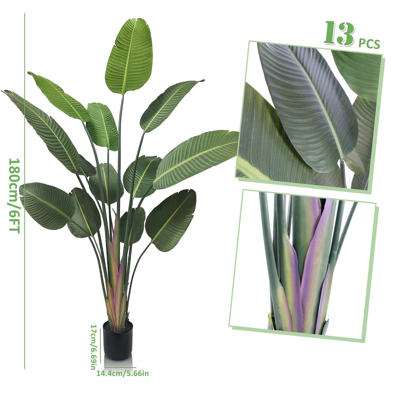Oiseau du Paradis Artificiel 180cm - Grande Plante Tropicale Fausse pour Déco Jardin, Chambre ou Bureau (Extérieur/Intérieur)