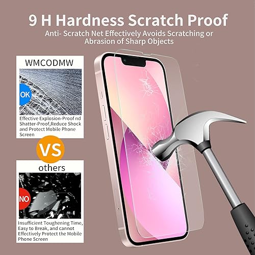 Miniatura 6 de WMCODMW Paquete de 4 protectores de pantalla para iPhone 13 6.1 pulgadas con 2 protectores de lente de cámara de vidrio templado HD, dureza 9H,