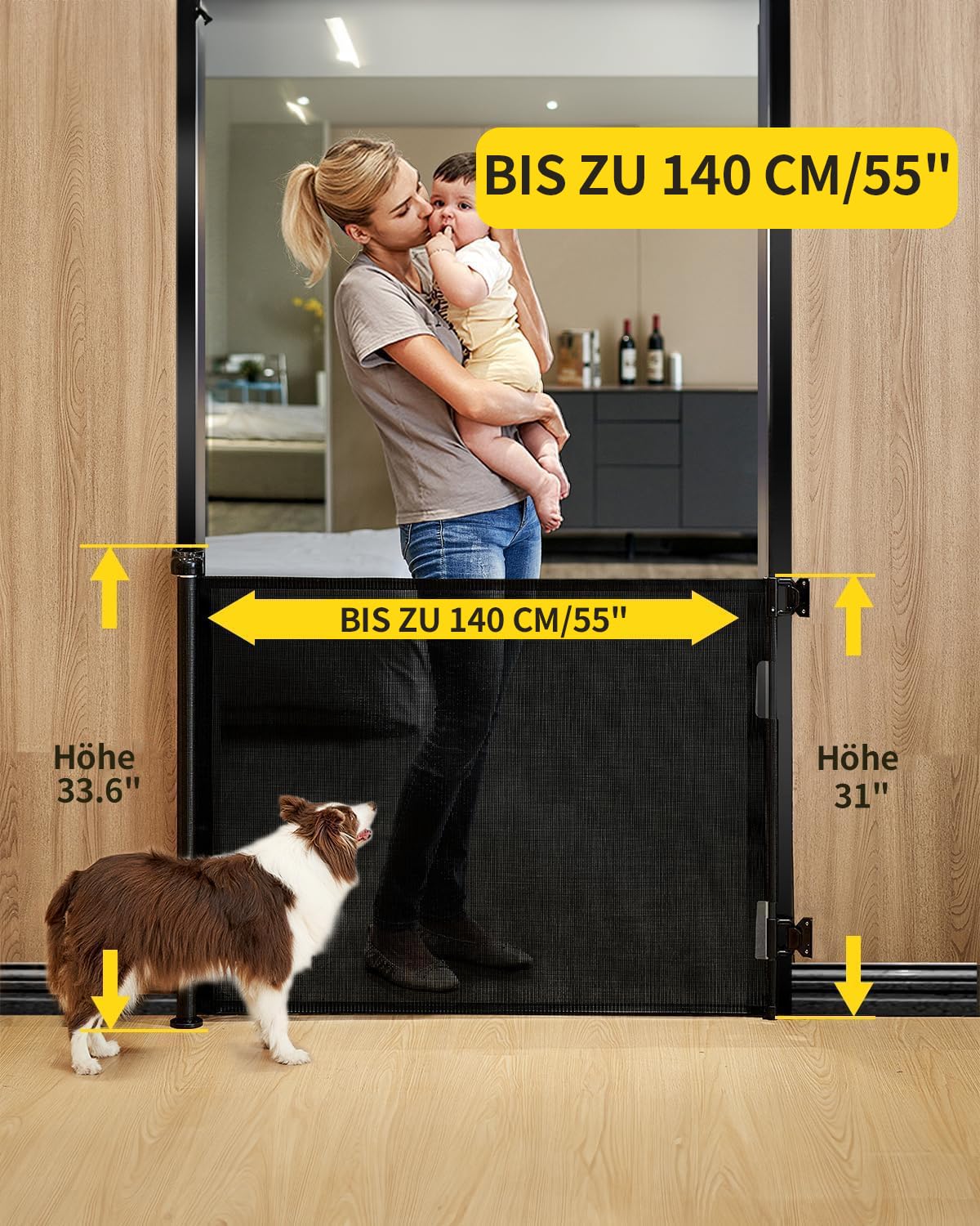 2 unidades de rejilla de protección para escaleras, extensible, 0-140 cm, para bebé, color negro